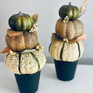 Fall farmhouse decor neutral pumpkin topiaries